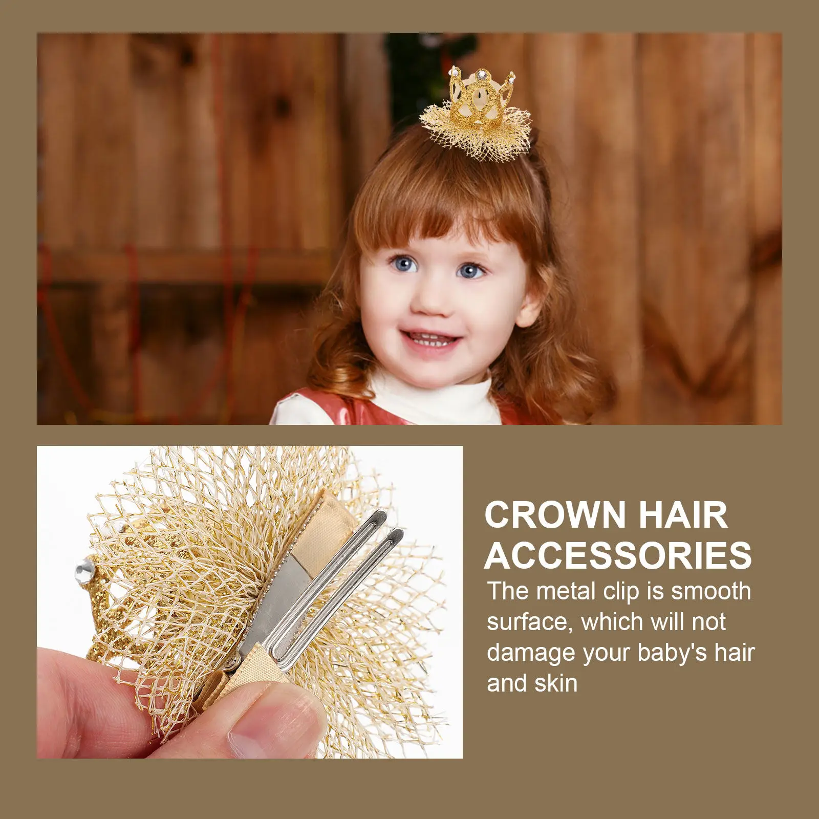 Pinza de pelo bebé con corona dorada de acabado liso - imagen 4