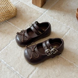 Zapatos de cuero retro para niñas con suela suave antideslizante