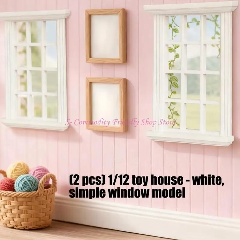 Ventana en miniatura de madera para casa de muñecas, fácil montaje