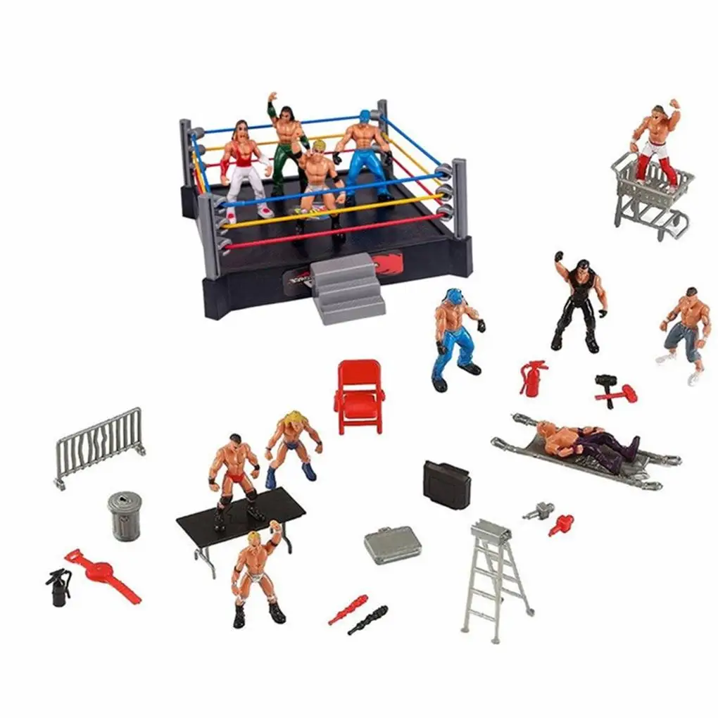 Conjunto de 4 luchadores y base arena