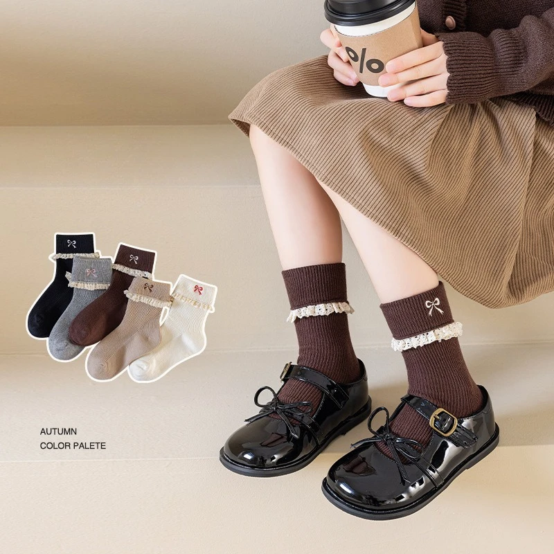 Calcetines tobilleros algodón con lazo de encaje para niña - imagen 4