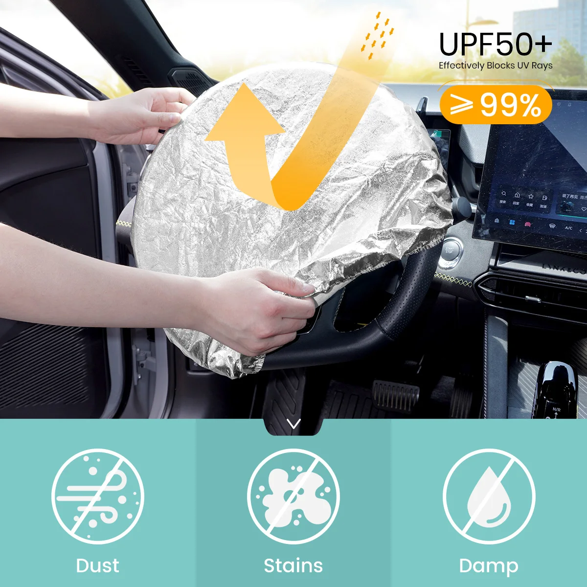 Protector solar para volante de coche, doble capa de aluminio flocado - imagen 5