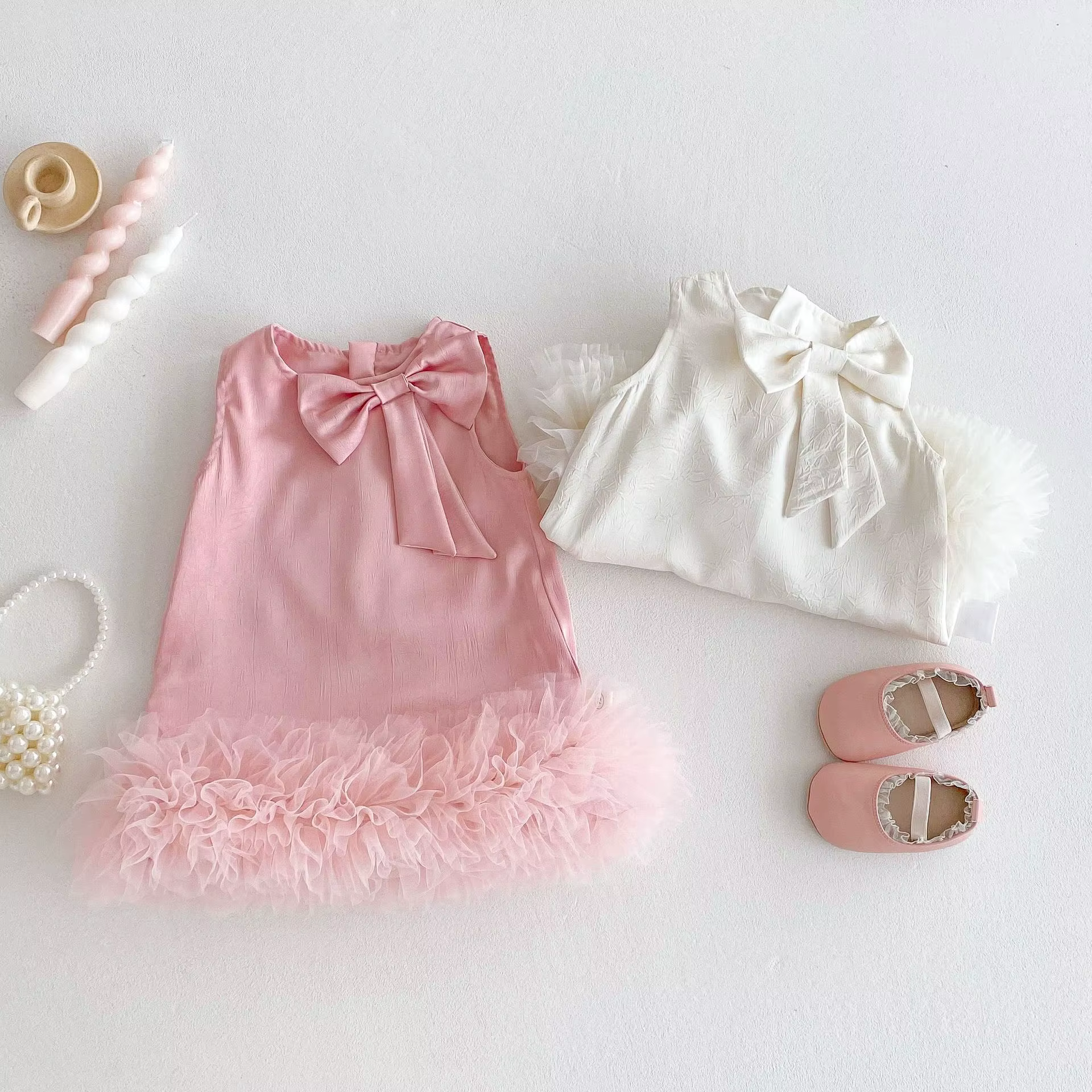 Vestido de verano para niña estilo princesa sin mangas con lazo