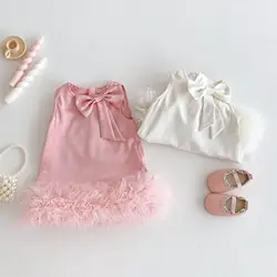 Vestido de verano para niña estilo princesa sin mangas con lazo