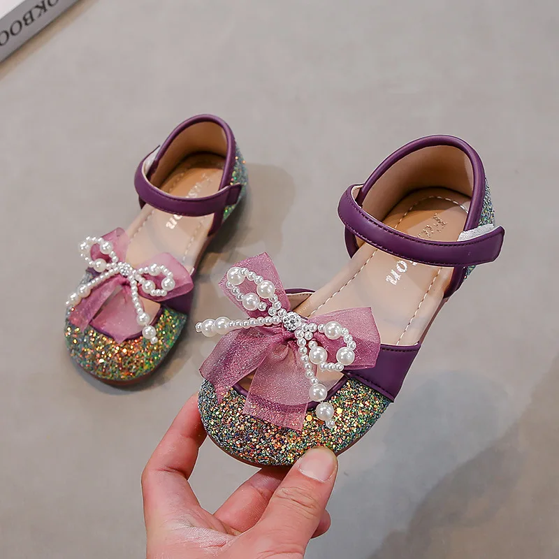 Sandalias antideslizantes de piel con lentejuelas para niña - imagen 2