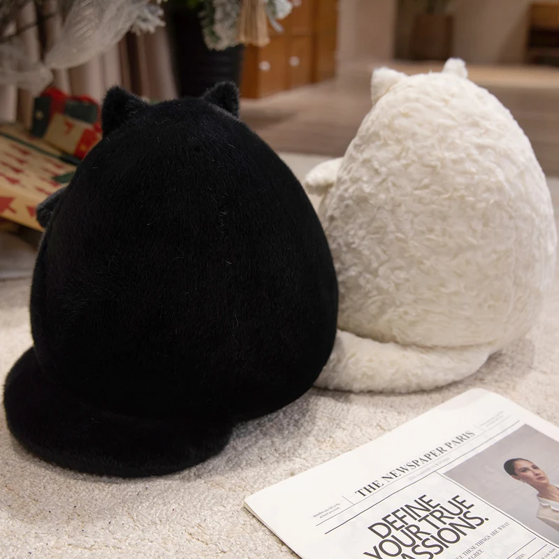 Peluche de gato siamés regordete blanco y negro, juguete suave - imagen 3