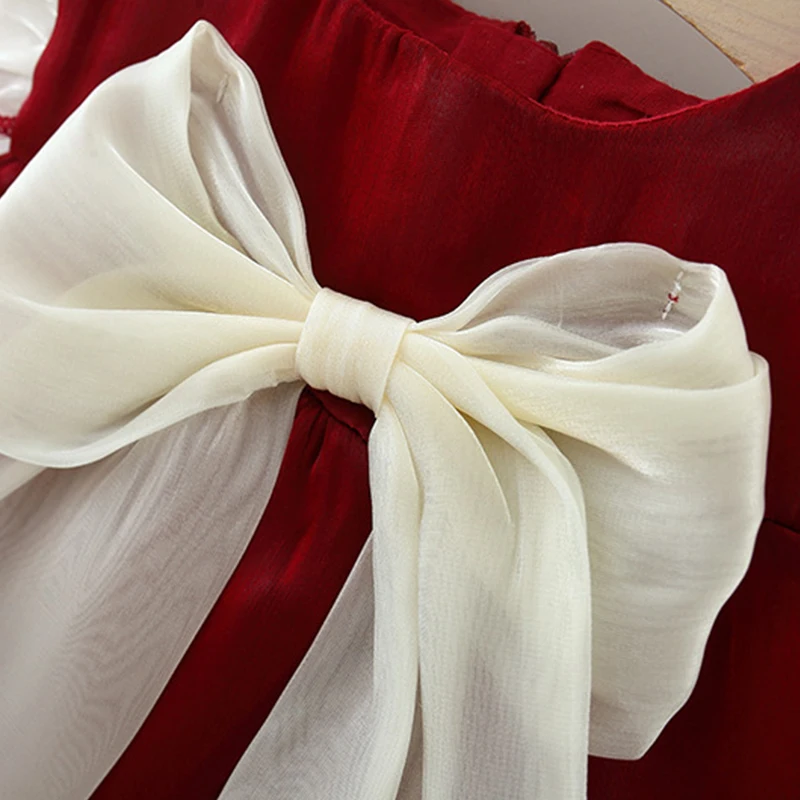 Vestido rojo sin mangas con lazo para niña verano - imagen 5