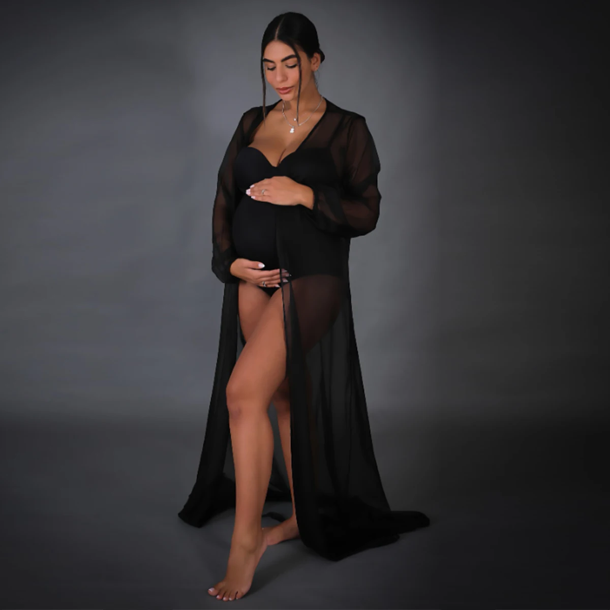 Vestido premamá de tul transparente con mangas abullonadas - imagen 2