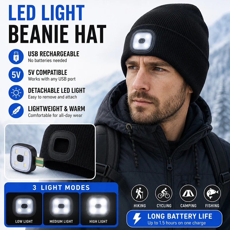 Gorro con luz LED recargable para correr y actividades al aire libre - imagen 4