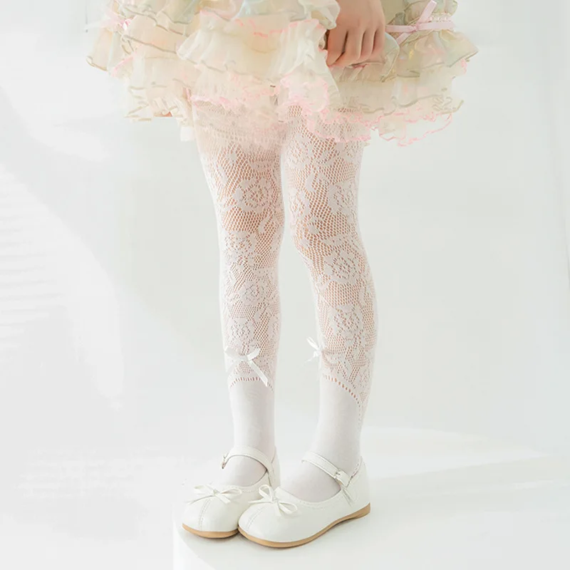 Pantimedias ballet niña – Florales con lazo, encaje fino transpirable - imagen 5