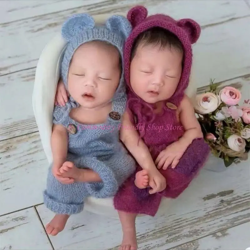85AE Mameluco bebé con gorro oso para fotos de recién nacido - imagen 3