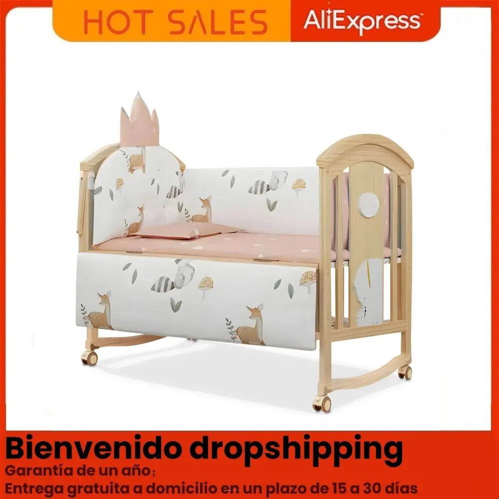 Cuna portátil de madera maciza multifunción para bebés y niños - imagen 2