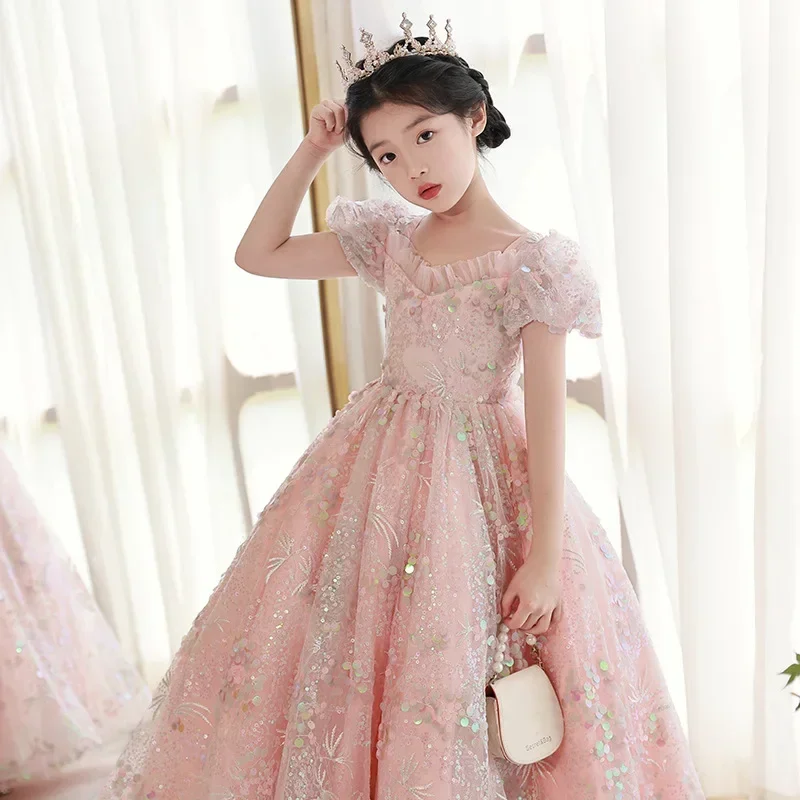 Vestido de fiesta para niña con encaje bordado – Estilo princesa - imagen 3