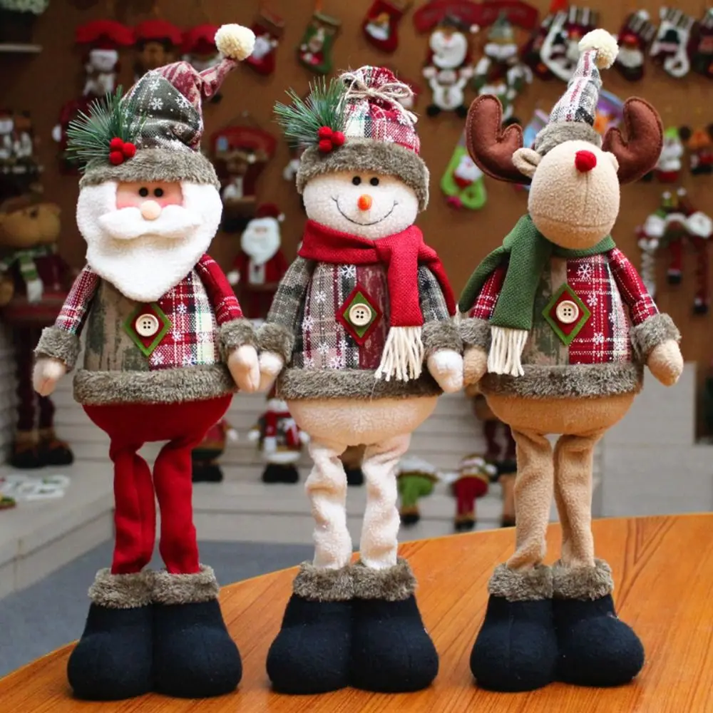 Muñecos navideños de tela a cuadros Santa reno alce para ventana - imagen 5