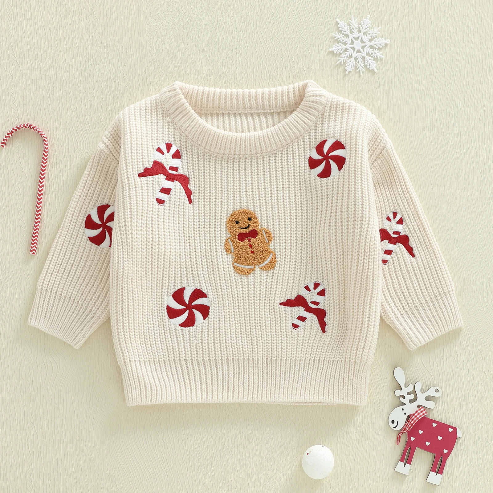 Tregren jersey navideño bebé de punto con bordado muñeco de jengibre - imagen 4