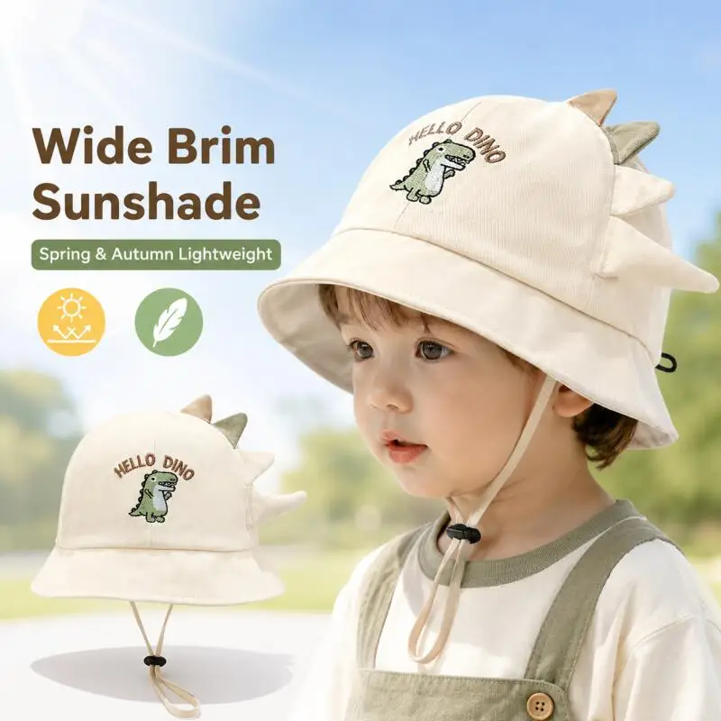 Gorro de bebé de ala ancha para sol con dinosaurios y cuerda - imagen 2