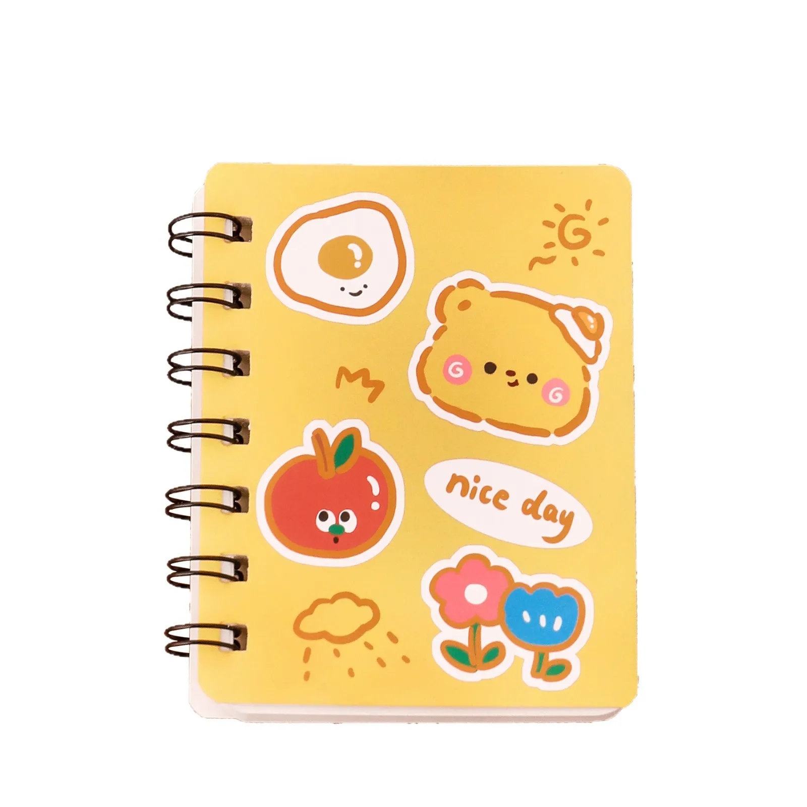 Cuaderno espiral A7 con oso crema, páginas en blanco para estudio - imagen 5
