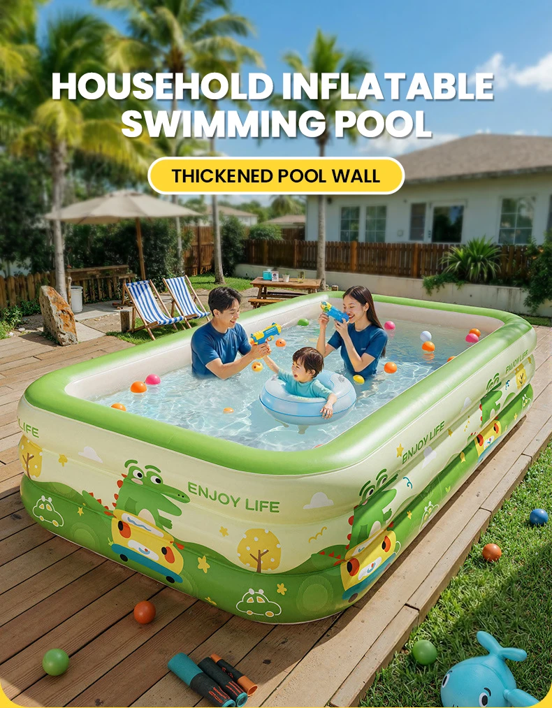 Piscina hinchable verde con estampados