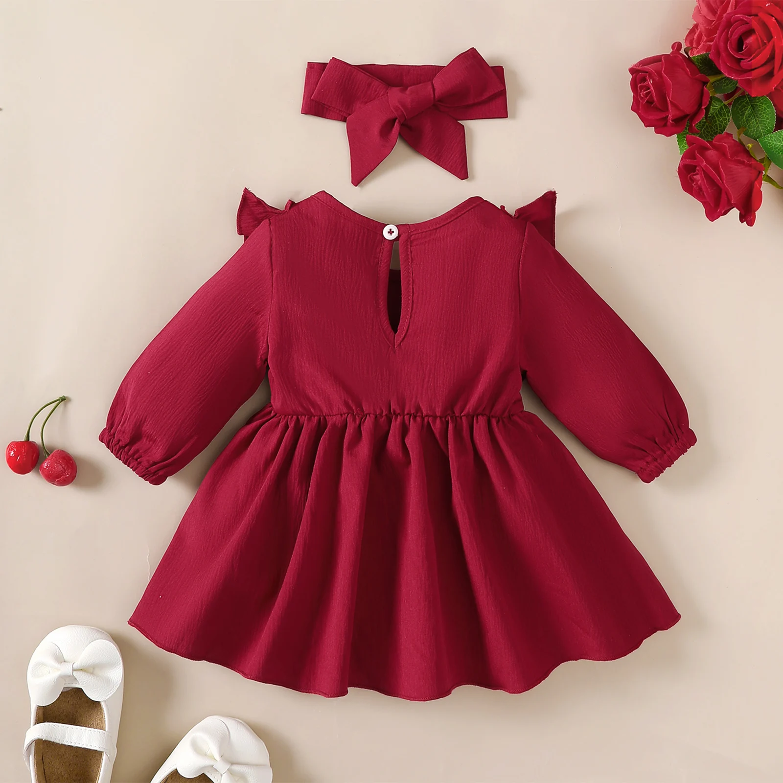 Vestido navideño de princesa de manga larga con lazo y diadema - imagen 4