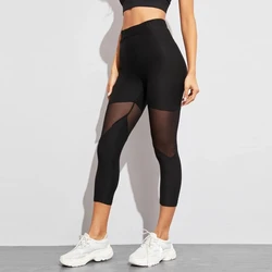 Leggings deportivos negros de malla elástica para yoga y fitness