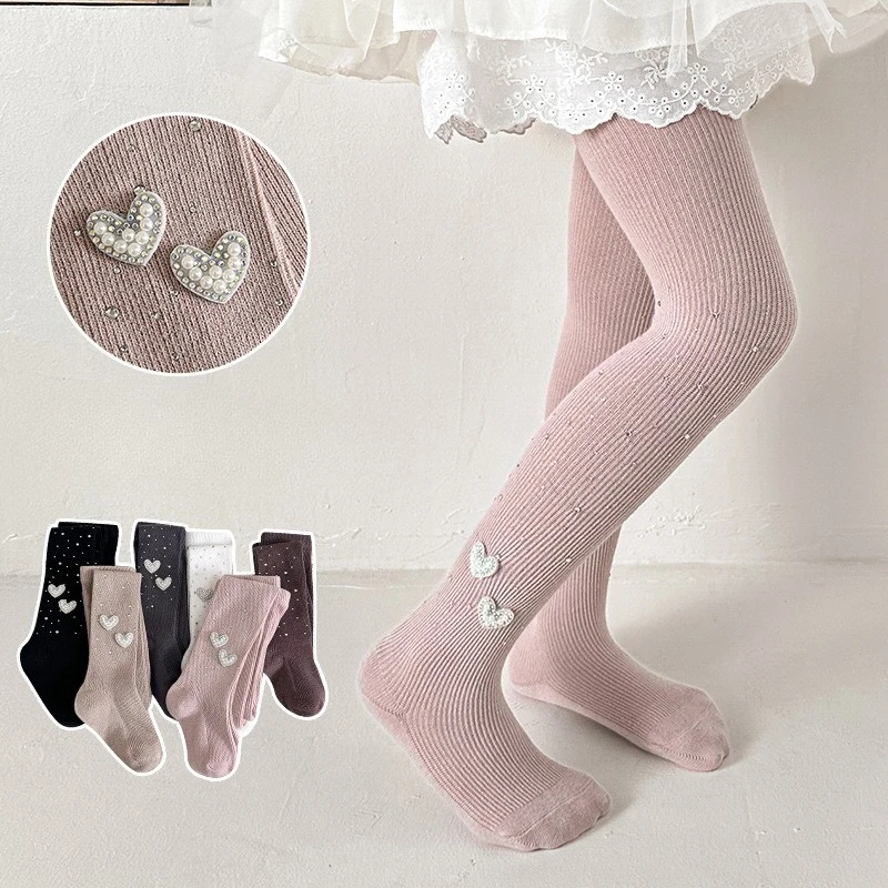 Pantimedias para niñas de diamantes con leggings finos blancos