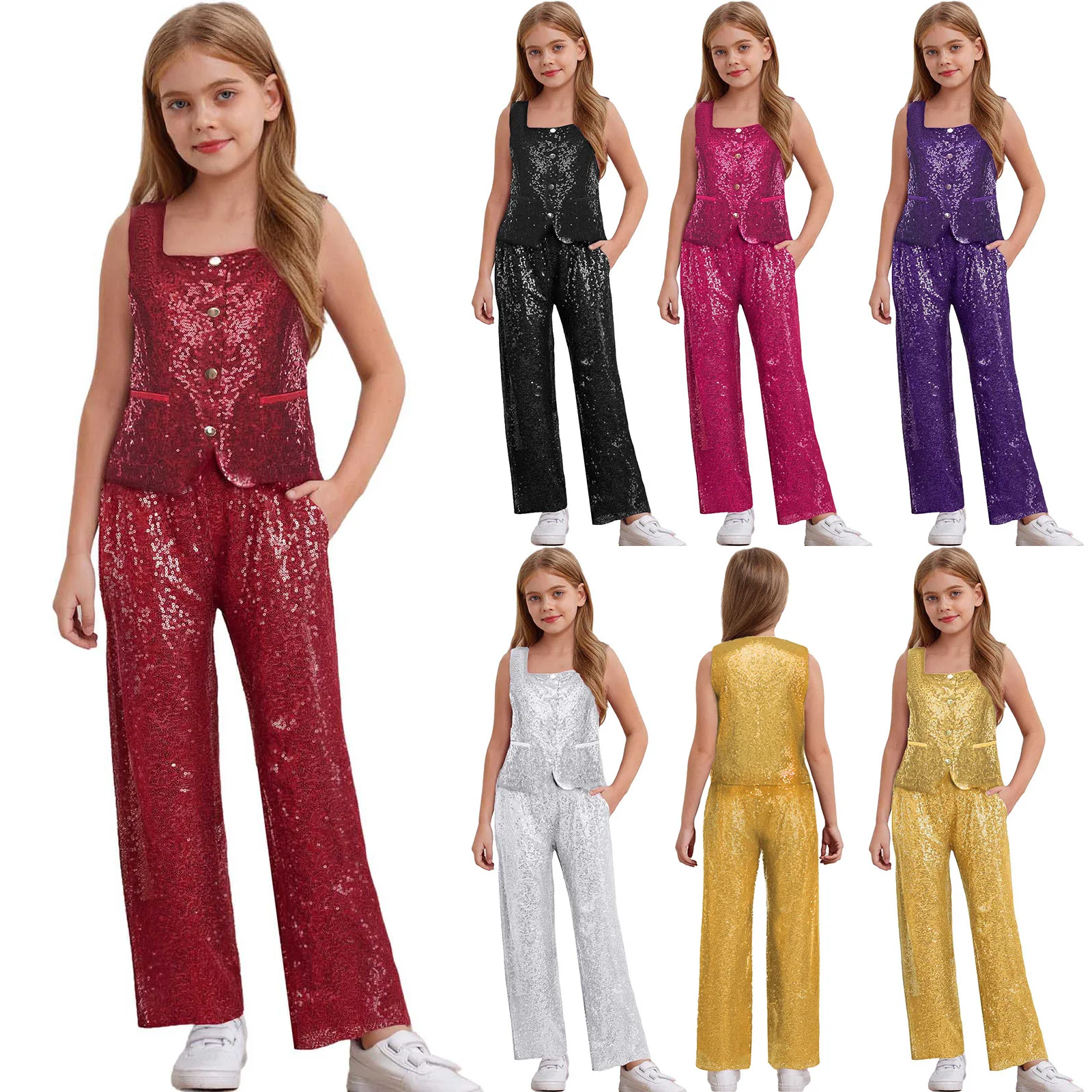 Chaleco con lentejuelas cuello cuadrado
