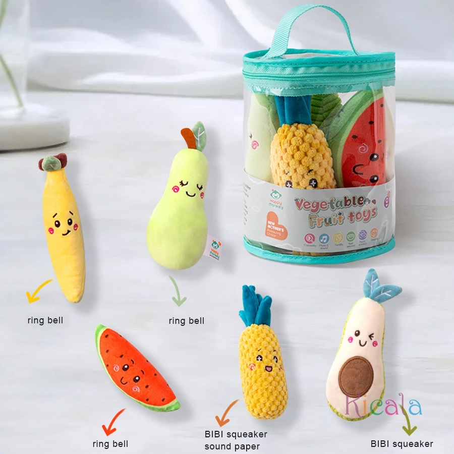 Sonajeros de peluche con mordedor suave frutas y verduras - imagen 5