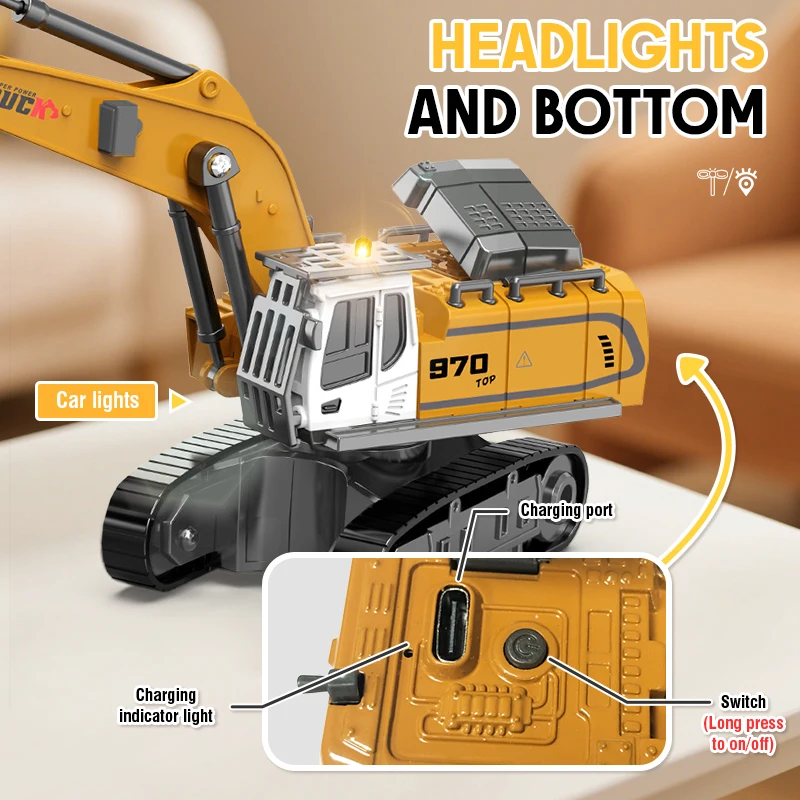 Excavadora juguete RC con luz y sonido para niños - imagen 4