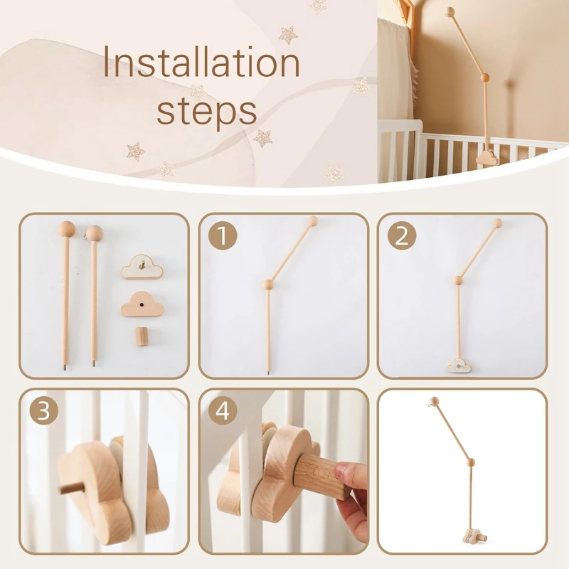 Móvil nube de madera para cuna – Colgante decorativo infantil - imagen 4