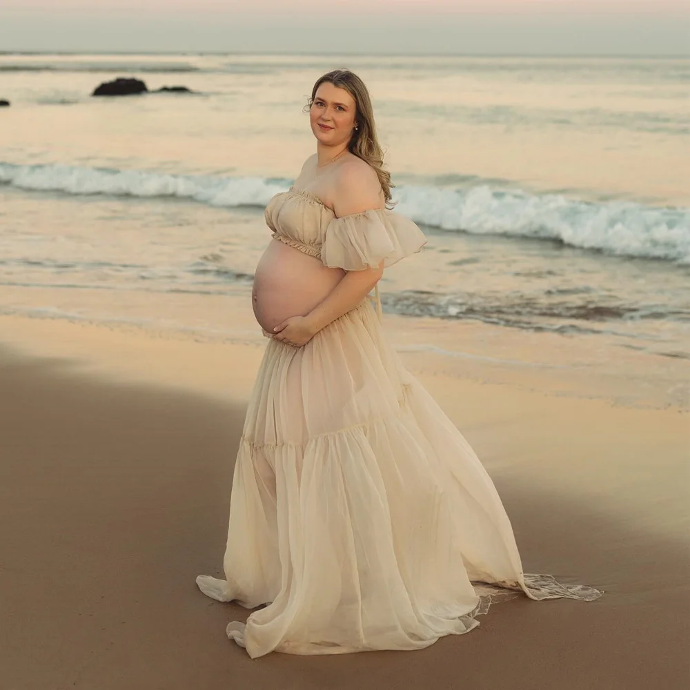 Vestido premamá de gasa para sesión fotográfica, falda larga - imagen 2