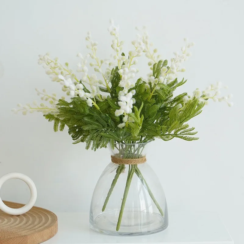 Spray de mimosa amarilla de flores artificiales para decoración - imagen 2
