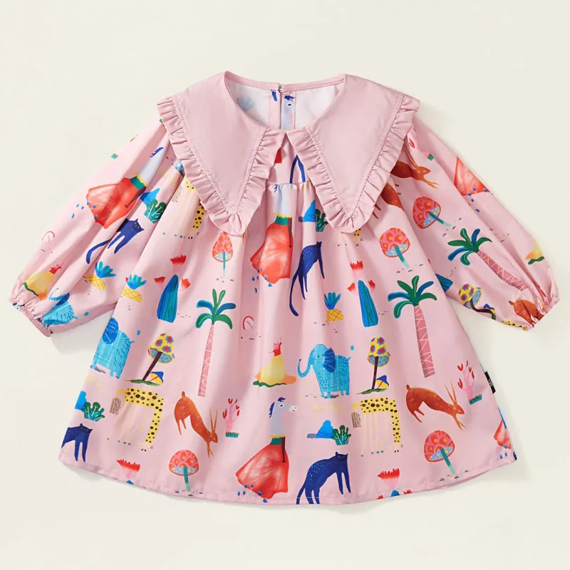 Ssummer Vestido niña manga larga cuello muñeca estilo veraniego