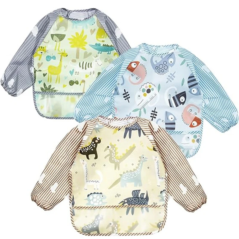 Babero impermeable de manga larga con bolsillo y diseño infantil