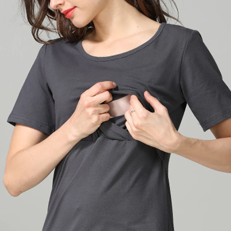 Camiseta de lactancia algodón manga corta para verano posparto - imagen 5