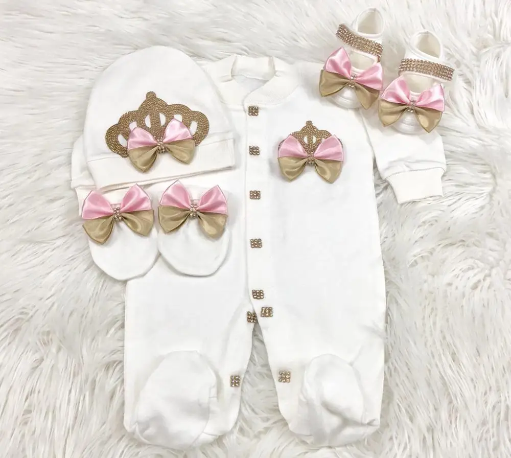 Dollbling mono de algodón para bebé con strass rosa y corona infantil - imagen 4