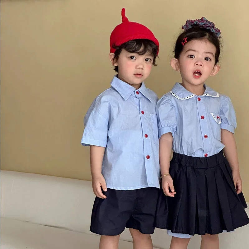 Conjunto verano niña encaje preppy camisa ligera y pantalón corto - imagen 3