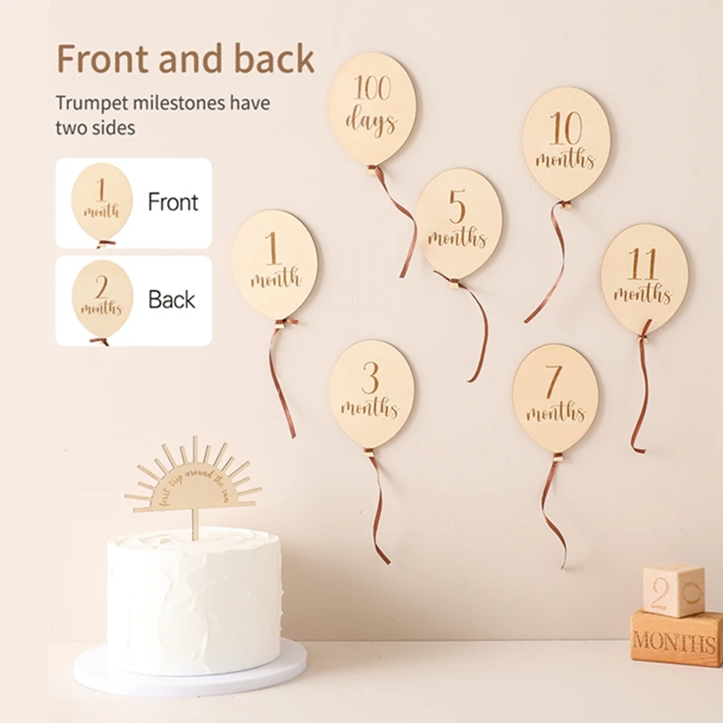 Set de fotografía milestone para bebé – Tarjetas y globos de madera - imagen 4