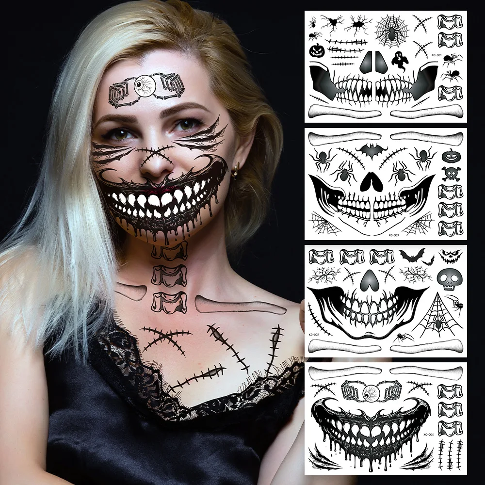 Tatuaje facial temporal de Halloween con telarañas horror - imagen 2