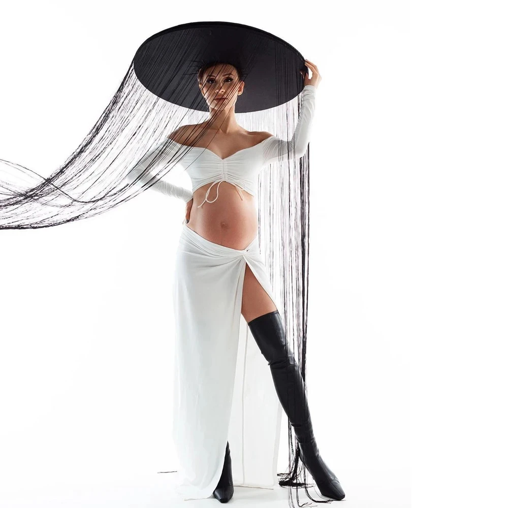 Vestido de maternidad elástico para sesión fotográfica, dos piezas - imagen 2