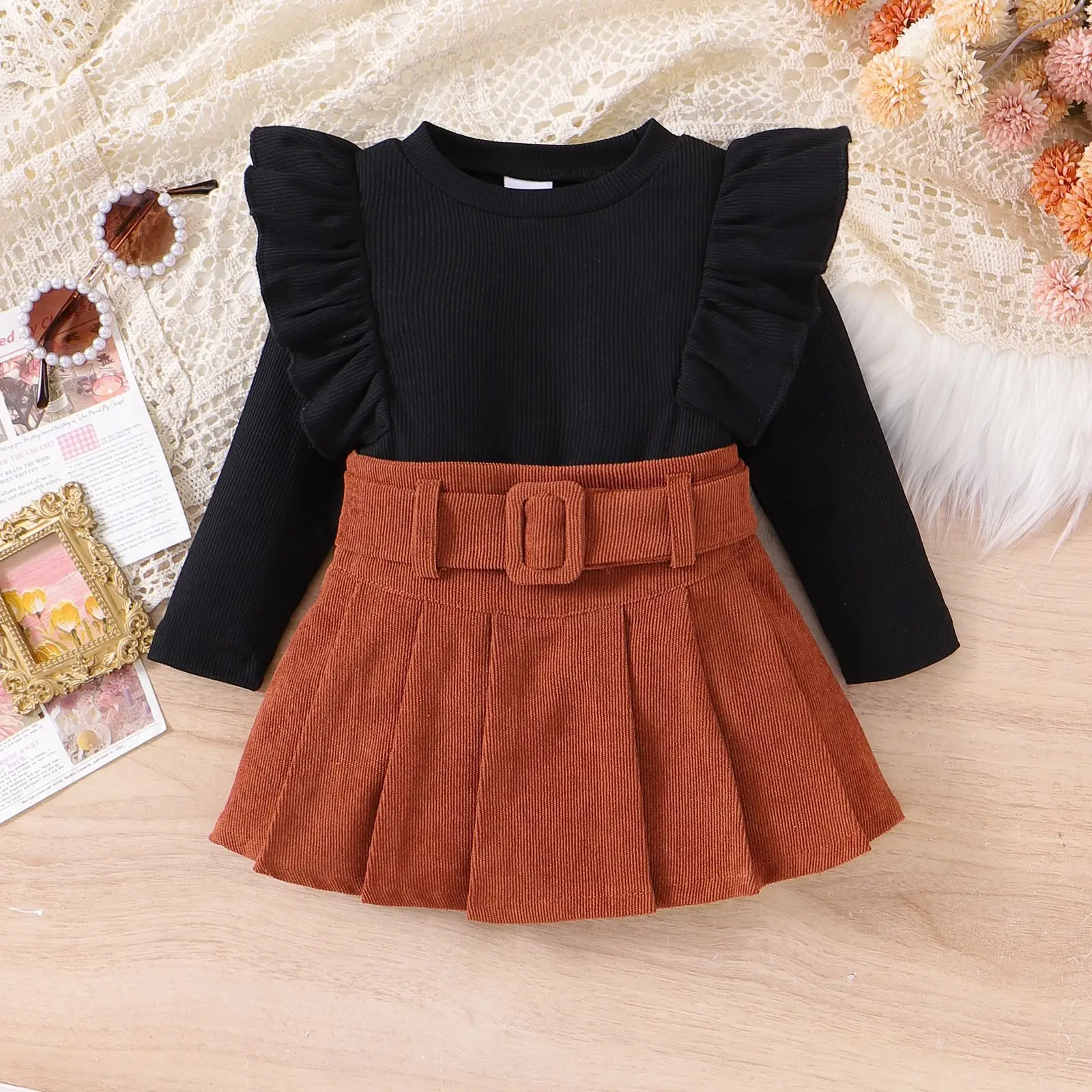 Conjuntos de niñas para primavera-otoño: moda coreana con falda