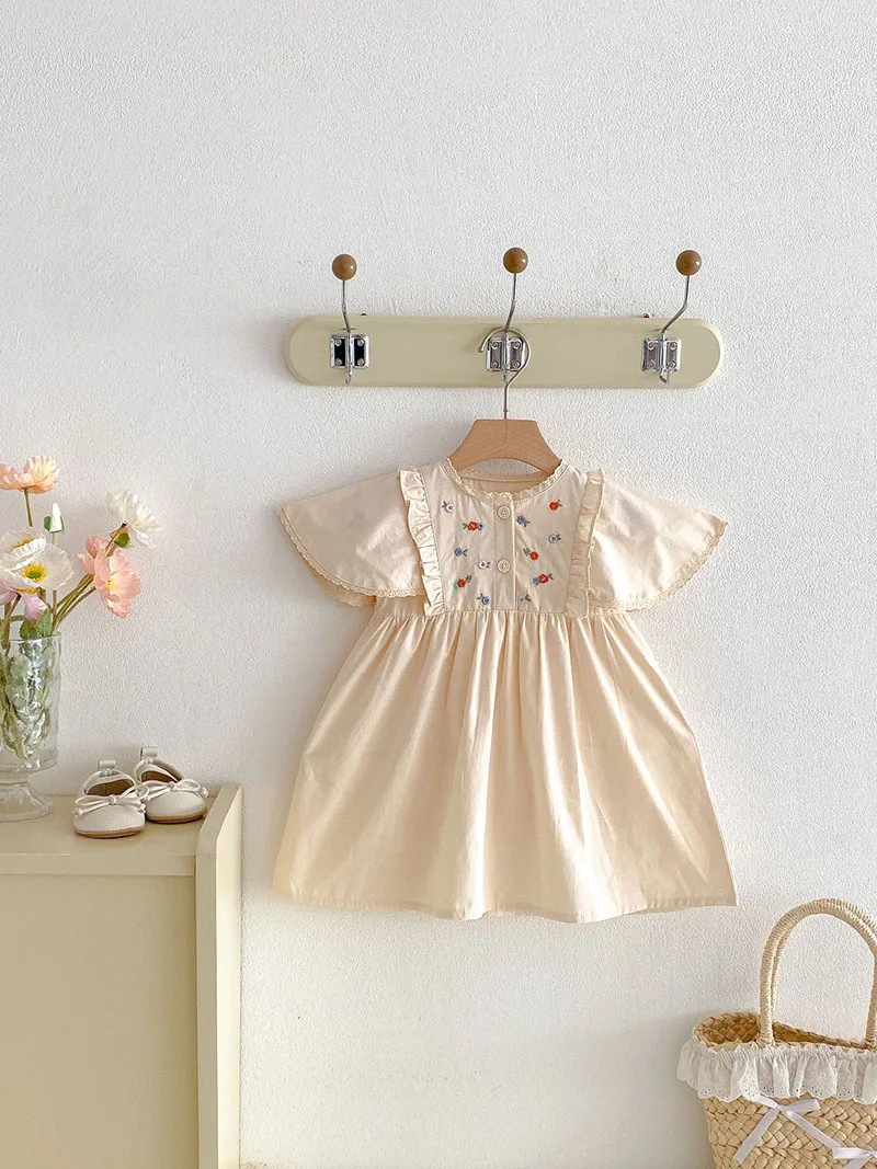 MILANCEL vestido de verano bebé con mangas onduladas y flores bordadas - imagen 2