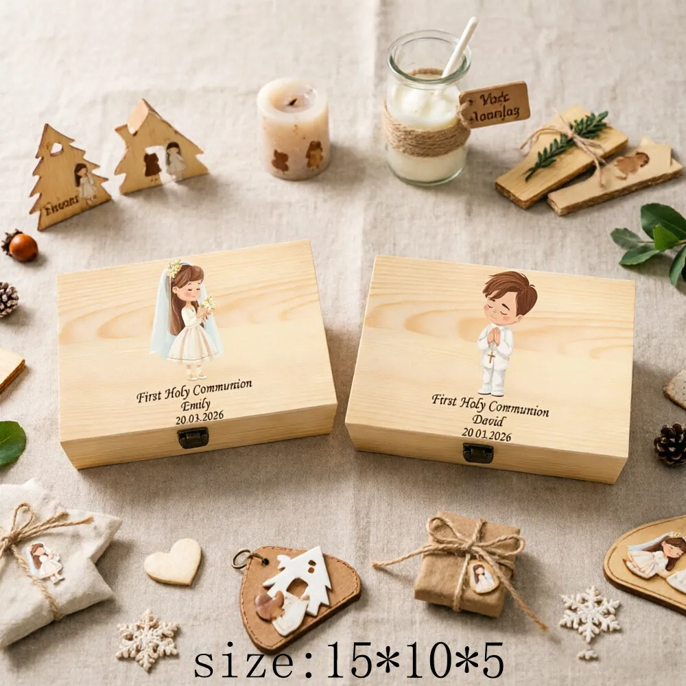 Caja de recuerdos personalizada de madera para Primera Comunión - imagen 3