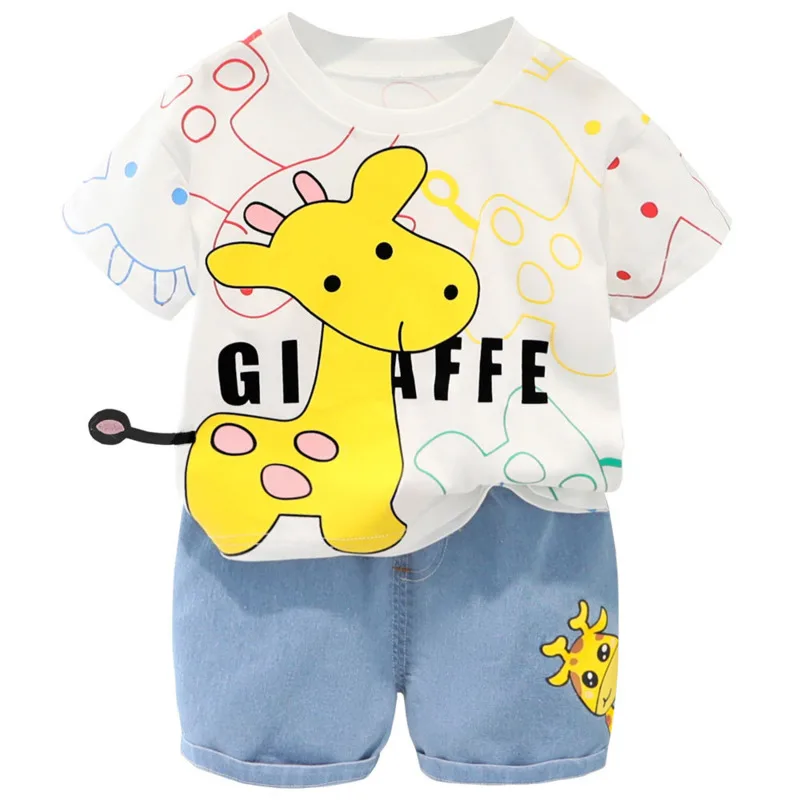 Conjunto de verano para niños con camiseta de dibujos y pantalón corto