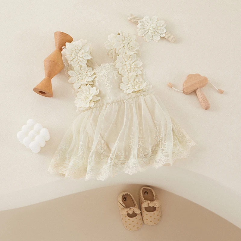 Tregren vestido de princesa niña con encaje floral sin mangas - imagen 3