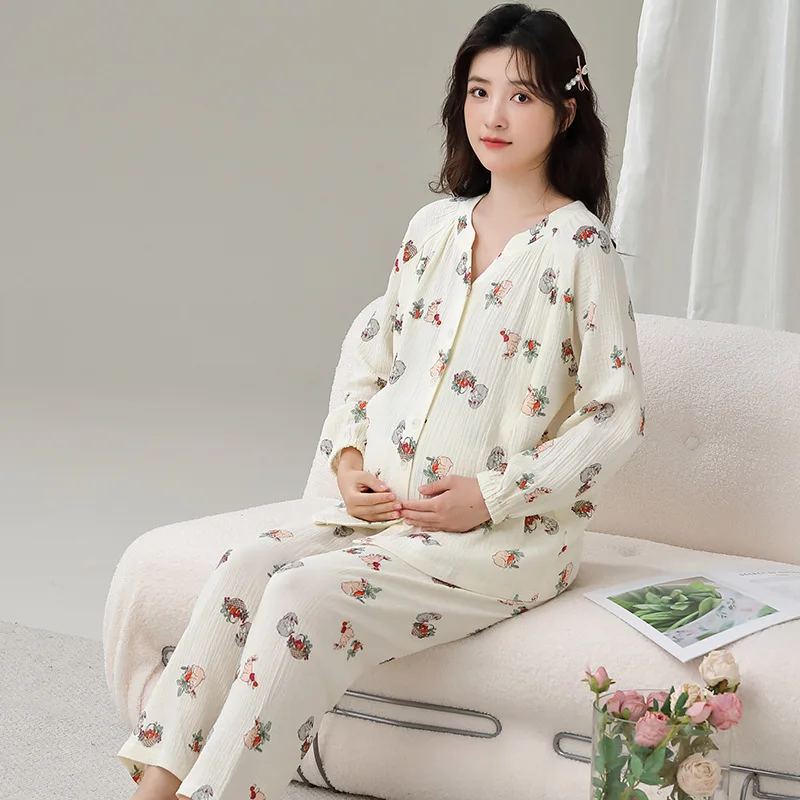 Conjunto pijama de lactancia doble gasa algodón ligero verano - imagen 3