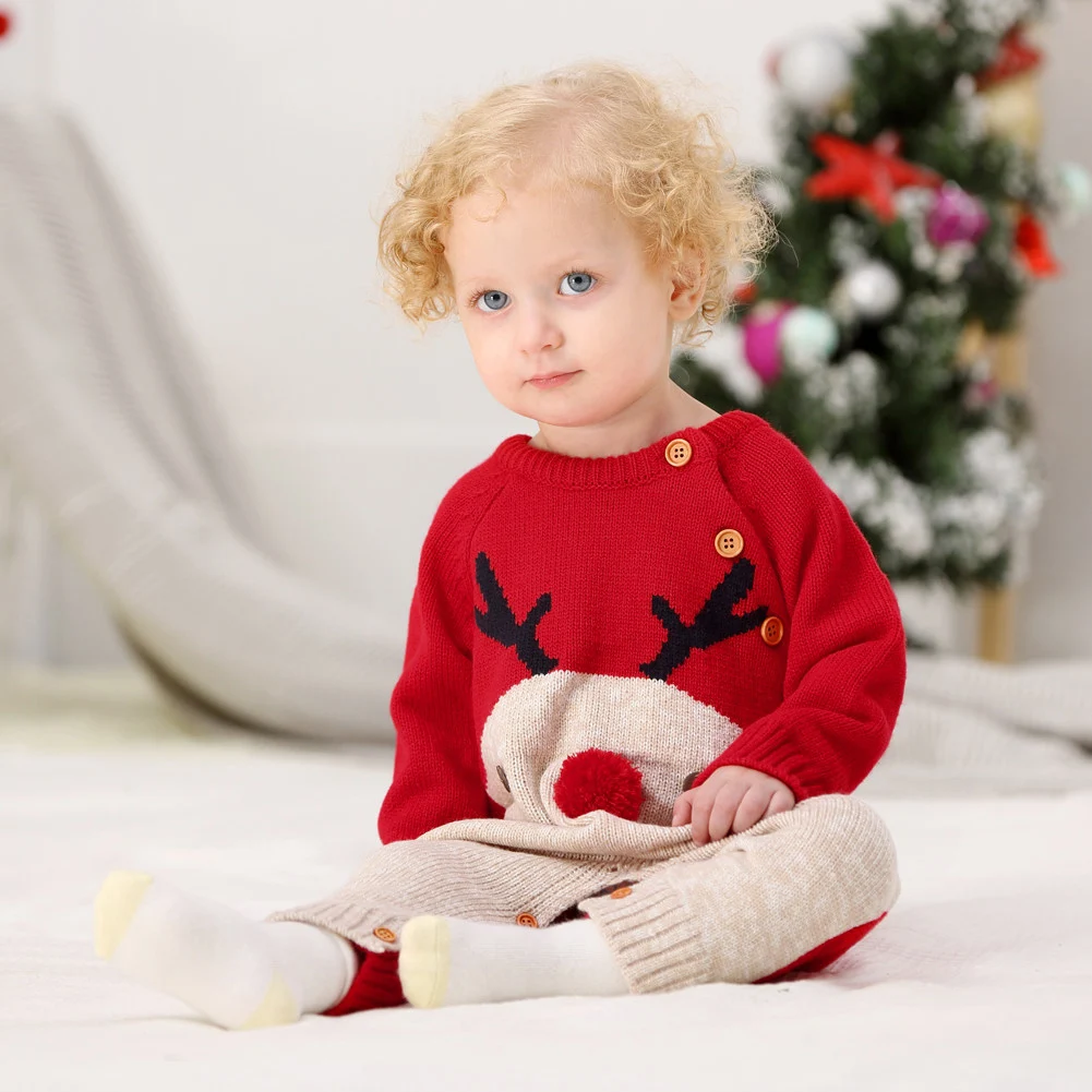 Pelele de punto en lana para bebé Navidad con renos - imagen 4
