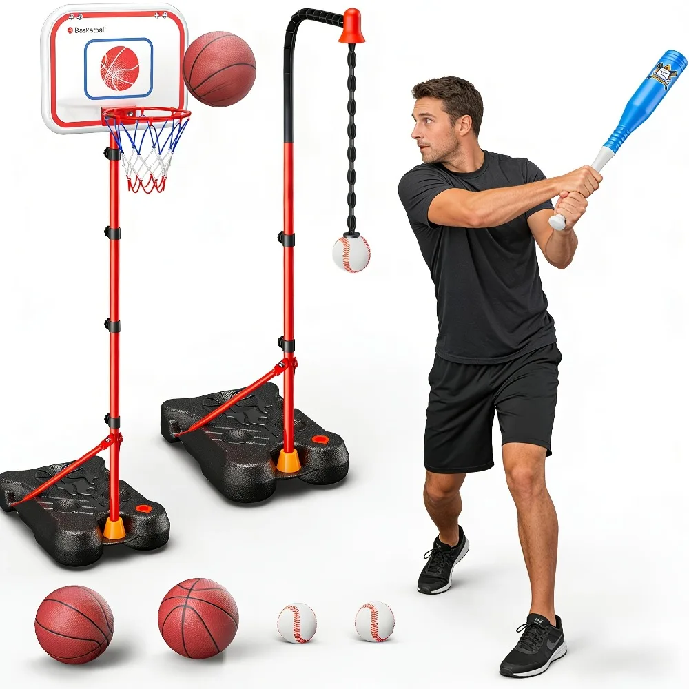 Aro de baloncesto ajustable y teeball para niños – set exterior