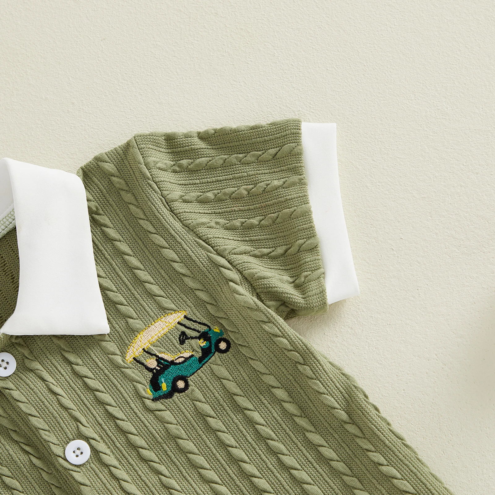 Conjunto verano bebé niño: camisa con botones y rayas bordadas - imagen 3