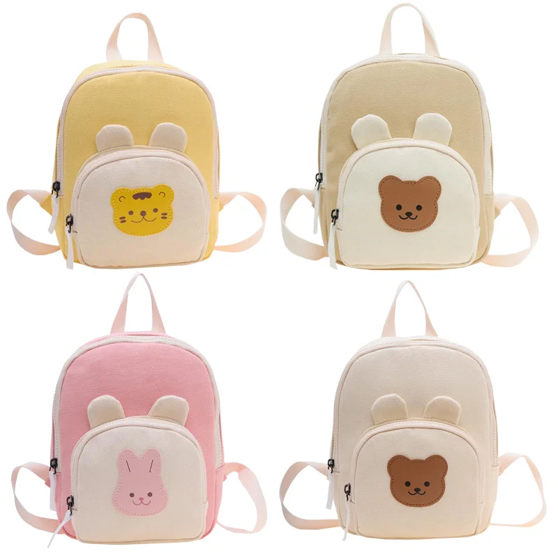 Mochila infantil de lona para bebé con dibujo de oso y conejo bonito