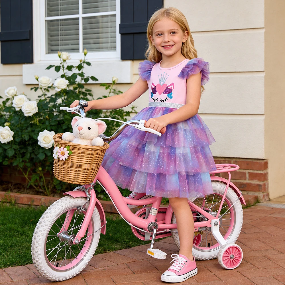 Vestido de verano para niña DXTON de capa con corazón y malla - imagen 2